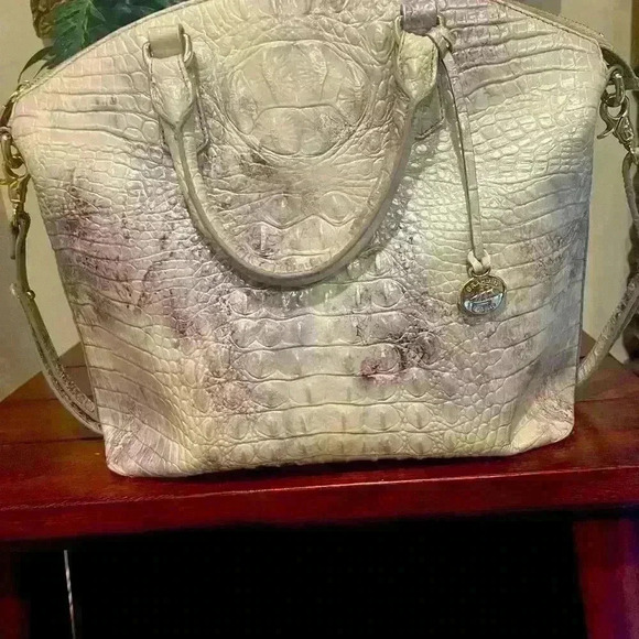 Brahmin Melbourne Collection Large Duxbury Crocodile-Embossed Dome Satchel Bag. - Picture 4 of 11